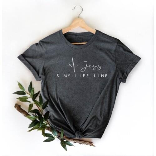 Jesus is My Life Line t Shirt Religious Christian unisex fashion pure cotton casual quote vintage party gift tees youngs tops