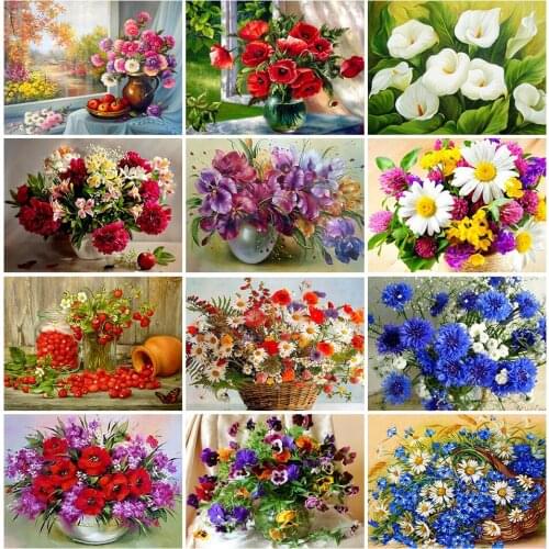 5D DIY Diamond Painting Kits Flowers Vase Roses Full Round With AB Drill Diamond Embroidery Mosaic Picture Rhinestone Home Decor