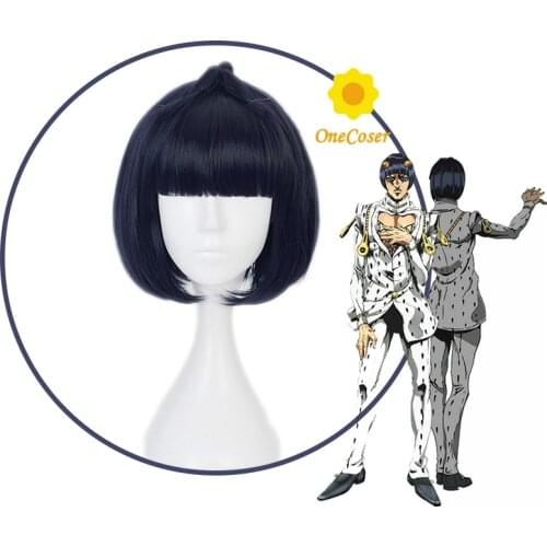 JOJOs Bizarre Adventure Bruno Bucciarati Cosplay Dark Blue Short Wig Golden Wind Heat-resistant Fiber Hair + Wig Cap Party