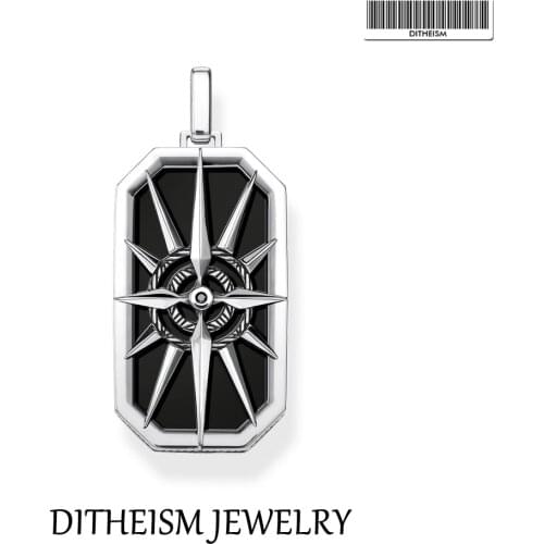 Pendant Compass Star 925 Sterling Silver Black Onyx fit Necklace 2021 Brand New Fine Men Jewelry Vintage Dog Tag Gift For Woman