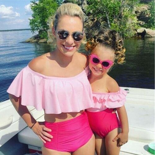 New 2020 Family Matching Frill Swimwear Women Kid Baby Girls Bikini Bathing Suit Swimsuit