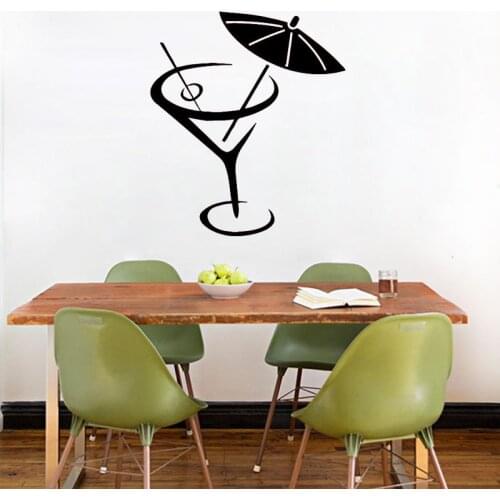 Martini Cocktail Umbrella Kitchen Cafe Wall Sticker Home Decor Removable Wall Decals Vinyl Art Murals Self-Adhesive Decoration
