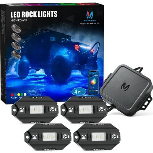MICTUNING 4 Pods RGBW Car Led Rock Lights with Bluetooth Control & Music Mode Auto Multicolor Underglow Neon Decorative Lamp Kit