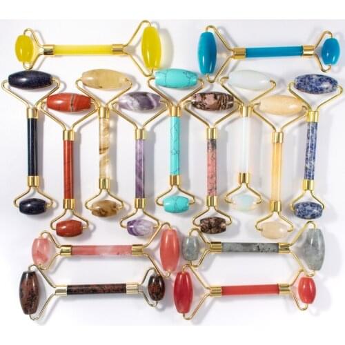 Natural Amethyst Green Jade Roller Double Head Massage Stone Roller Anti Cellulite Wrinkle Facial Body Beauty Health Tool 1pc