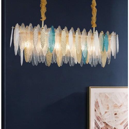 New modern luxury gold chandelier for dining room kitchen island rectangle glass hanging lamps somky gray lustre fixtures