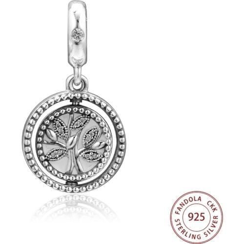 Authentic 925 Sterling Silver Spinning Family Tree Dangle Charms Beads Fits Pandora Bracelets Women DIY Fine Jewelry Making
