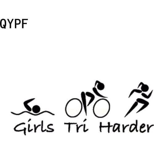 QYPF 25.4cm*9.6cm Funny Triathlon Girls Tri Harder Vinyl Car Sticker S2-0401