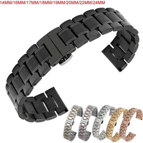 Watch strap 14 16 1718 19 20 22 24 mm Stainless Steel Watch band Strap Bracelet Watchband Wristband Butterfly Black Silver Rose