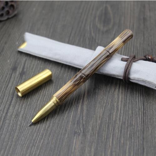 Handmade Natural Bamboo Signature Pen Fine 0.5mm Beautiful Golden Stripes Bamboo Advanced Gift Office Business Collection