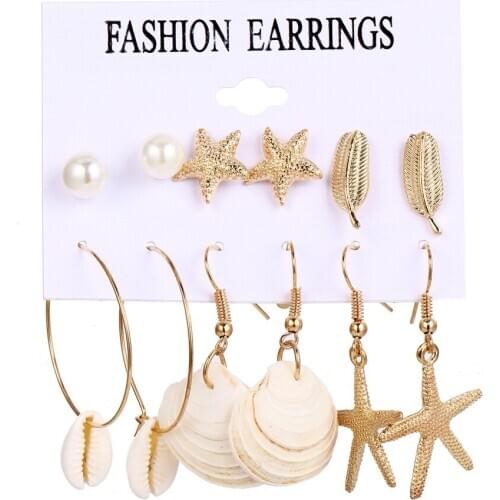 5 styles conch series earrings for fashion female with starfish shell seaside beach earrings 6 pairs set for fashion women gift
