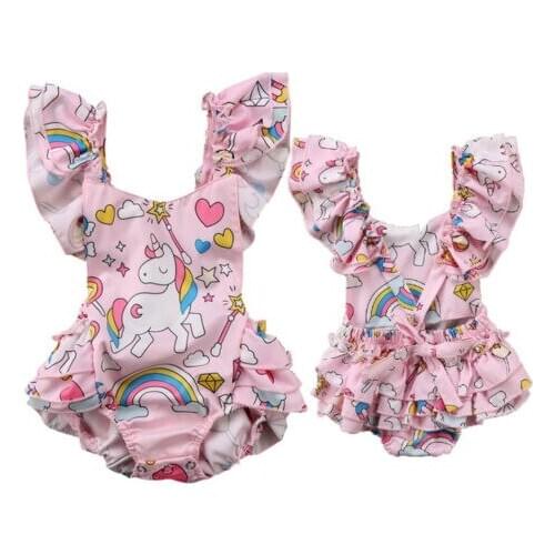 Newborn Baby Girls Backless Unicorn Cute Cartoon One Piece Swimsuit Bathing Suits Bikini Swimwear for Girls