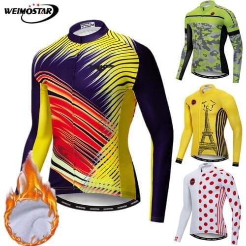 Weimostar Anti-UV Cycling Jersey Winter Long Sleeve Thermal Fleeve Cycling Clothing Warm Pro Team MTB Bike Jersey Bicycle Wear