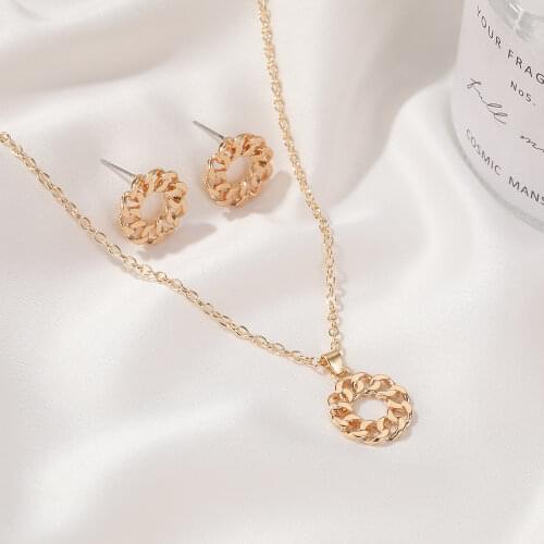 Gold Color alloy Necklace Stud Earring Jewelry Sets Necklace Sets for Women Chain stud earrings Never Faded Color Jewelry
