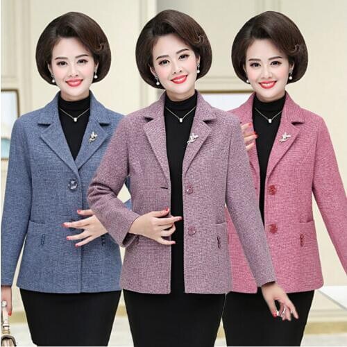 Mother Spring Autumn Coat Large Size Middle-aged Lady Temperament Suit Fashion Plaid Small Suit Single-breasted A762