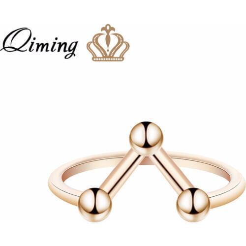 QIMING Handmade Chevron V Geometric Ring Gold fashion Minimalist Jewelry Triangle Knuckle Rings For Women Gift Bague
