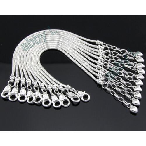 10 pcs /Lot Silver Plated Lobster Clasp Snake Chain Charm Heart Bracelets & Bangles For European Beads Jewelry DIY Sets PP13