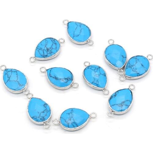 2pcs Natural Blue Turquoises Pendant Connectors Oval Shape Pendnat Connectors Charms for Women Jewelry Necklace Making 14x27mm