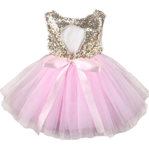 2019 Girls Summer Sequin Tutu Dress Kids Princess Party Dresses Baby Girl Birthday Wedding Backless Prom Gown Children Clothing