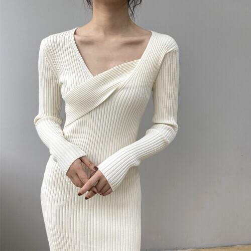 2021 Spring V-Neck Long Sweater Oversize Stretch Slim Body Women High Quality Sexy Sweater Casual Women Pullovers Pull Femme
