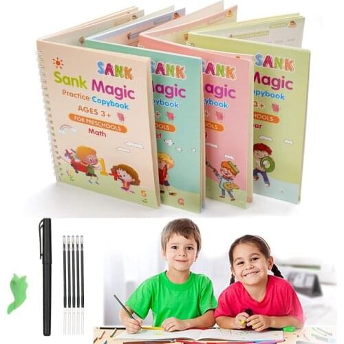4 Books + Pen Magic Practice Book Free Wiping Childrens Toy Writing Sticker English Copybook For Calligraphy Montessori Toys