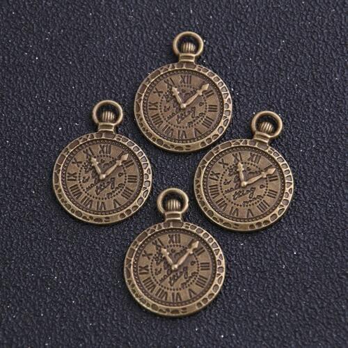6pcs 21*29mm Clock Charm Two Color Metal Zinc Alloy Trendy Custom Jewelry Time Charms Pendant