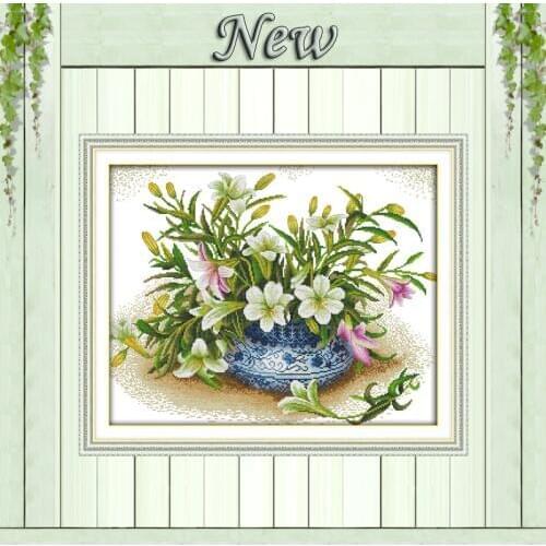 Fragrant lilies Flower,counted print on canvas DMC 11CT 14CT Cross Stitch kits,needlework embroidery Set,colorful flowers basket