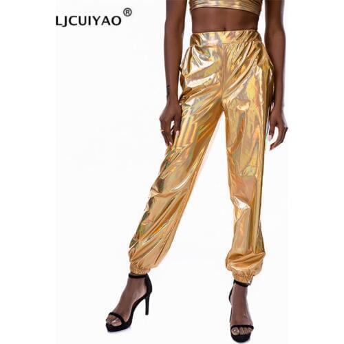 LJCUIYAO Shining Pants Women Casual Harem Sweatpants Hip Hop Reflective Pants Fashion Female Loose Dancing Trousers Plus Size