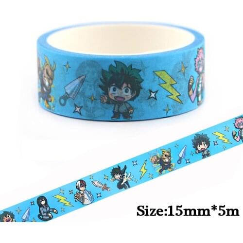 CA442 1.5cm x 5m My Hero Academia Kawaii Washi Tape Set Japanese Paper Masking Tape Tapes Stickers Decor Stationery Tape