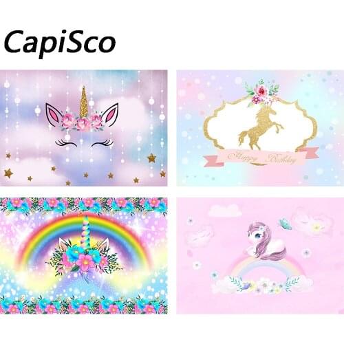 Capisco Unicorn Backdrop Rainbow Flower Cloud Newborn Baby Shower 1st Birthday Party Vinyl Photography Background Photophone