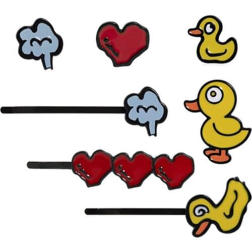 Children Jewelry Creative Cute Enemal Heart Duck Hairpins For Kid Gifts