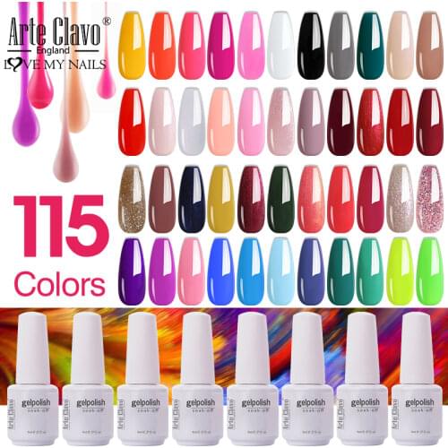Arte Clavo Art Nails Varnish Top Base Coat Gel Nail Polish UV LED Lamp 115 Colors Soak Off Nail Manicure Semi Permanent 8ml DIY