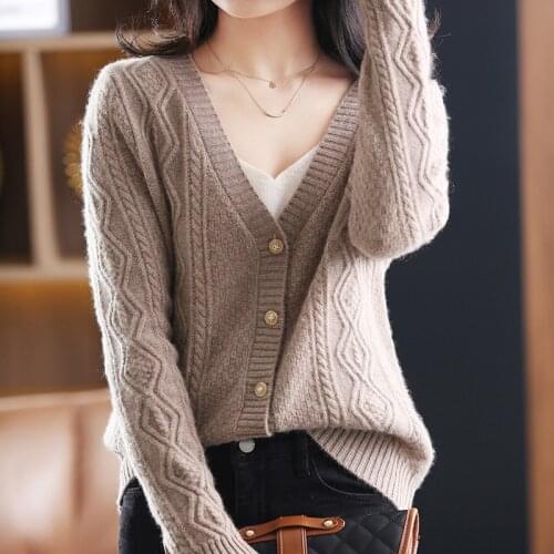 Cashmere sweater womens cardigan 100% cashmere knitted ladies jacket thickened long-sleeved womens outer jacket