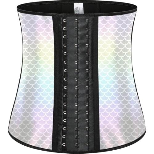 Steel Boned Waist Trainer Underbust Bustier Shinny Latex Rubber Corse Fish scales Print Gorset Plus Size 3 Rows of Hooks Korsett