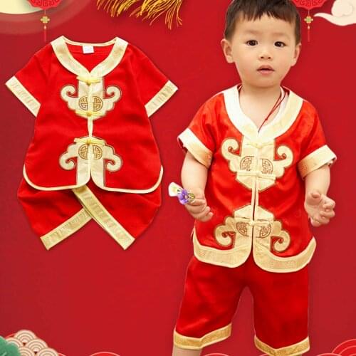 Infant Chinese Style Outfit Traditional Tang Suit Clothing Jumpsuit for Baby Toddlers Lunar New Year Spring Festival Costume