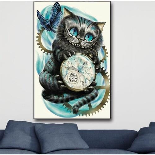 Creativity Wolfs Cat Clock 5D Full Diamond Diamond Painting Wall Art Decoration Embroidery Cross Craft Stitch Decor