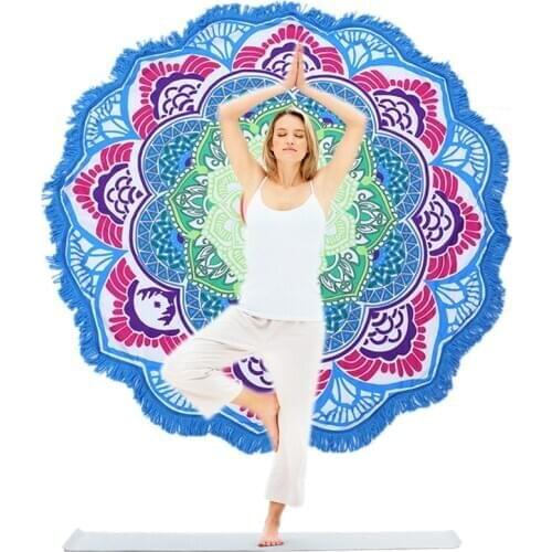 Printed Round 150*150 CM Non Slip Beach Yoga Mat Cover Towel For Fitness Exercise Pilates Training Indian Mandala Blanket