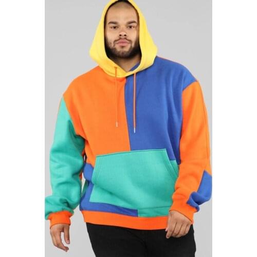 Autumn And Winter New Mens Sweater Multi-Color Patchwork Loose Style Street Comfortable Fashion Hooded Sweater