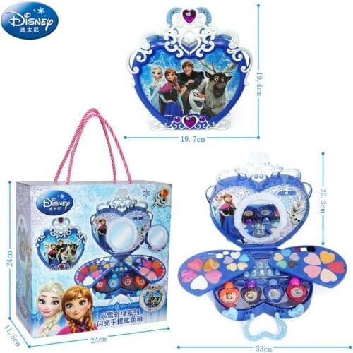 Disney frozen Heart-shaped Makeup real Case set Girls Play House Cosmetics Birthday Gift Fashion Toys