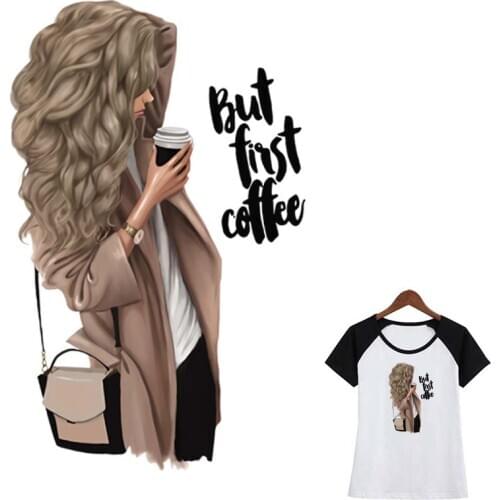 Patch Fashion Coffee Girl Parches Washable Heat Print On T-Shirt Dresses Sweater Diy Garment Appliques On Clothes