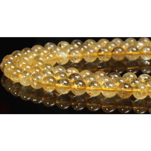 Natural Quartz Rutilated 6-10mm round Gemstone beads for 925 sterling silver Jewelry Making Necklace Bracelet 15inch ICNWAY
