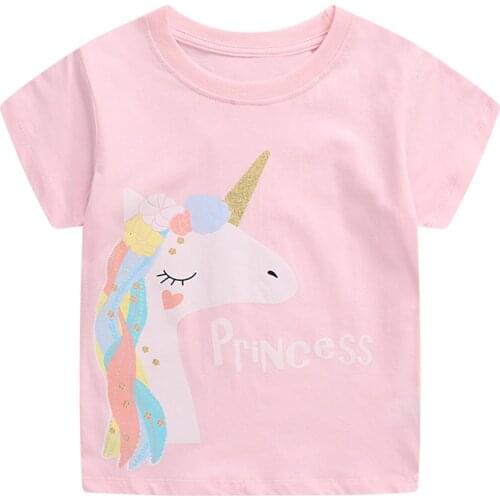Oyolan 2021 Fashion Cartoon Rainbow Horse T Shirt For Girls Cute Short Sleeve Girl Tops Children Kids Boy Clothing Baby T Shirts