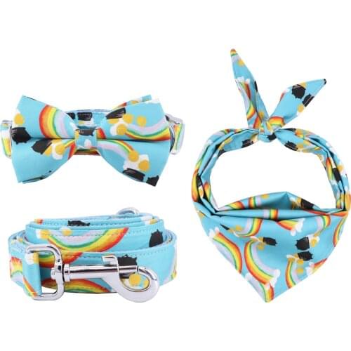 Rainbow Dog Collar Bow Tie with Metal Buckle Big and Small Dog&Cat Collar Pet Accessories