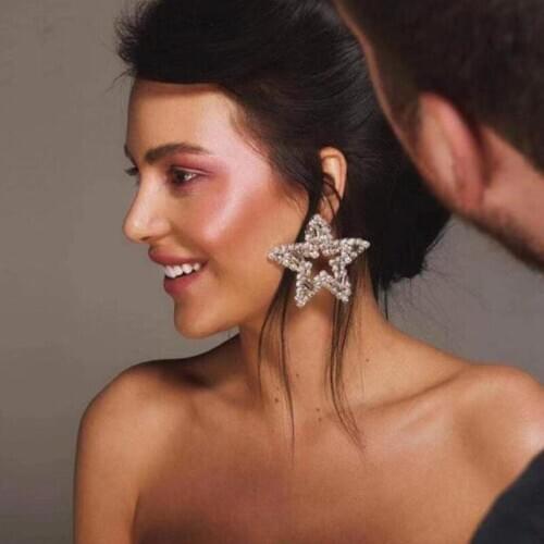 Rongho Hyperbole Crystal Star earrings for women Brincos Hiphop Party earring femme rhinestone statement earring jewelry