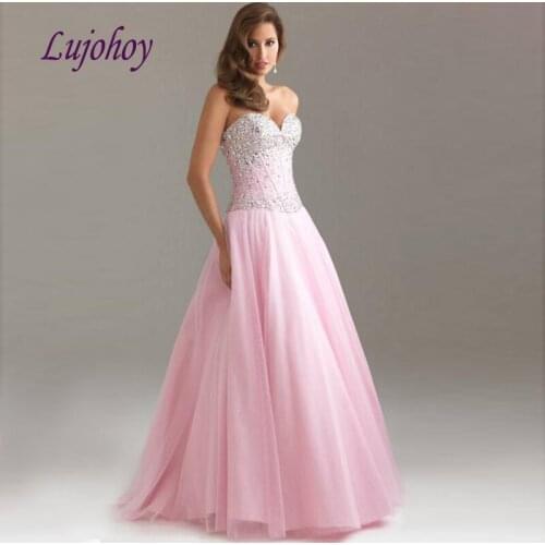 Pink Long Evening Dresses Party Plus Size Luxury Crystals Women Girls Ladies Sexy Prom Formal Evening Gowns Dresses