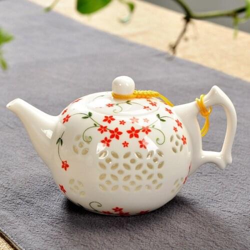 Jingdezhen Blue and White Porcelain Hollow Filter Teapot Ceramic Simple Tea Pot Handmade Household Kung Fu Kettle Drinkware