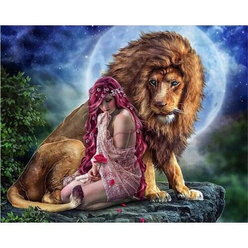 Lion and beauty Fairy diamond Embroidery,mazayka diamond painting mosaic diamant painting 3d cross stitch diamond pictures C504
