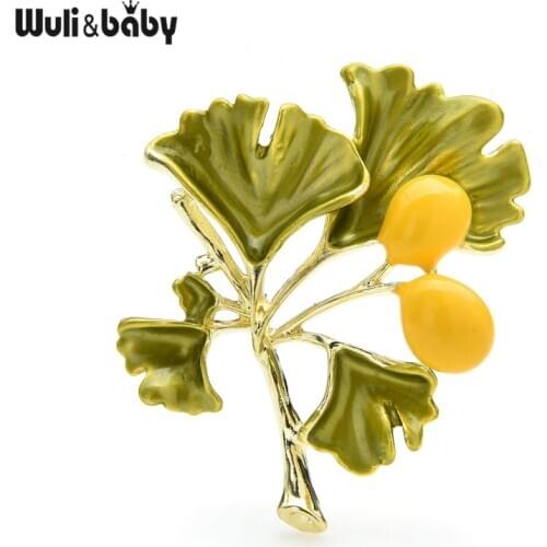 Wuli&baby Enamel Gingo Leaves Brooches For Women Men Plants Flower New Year Brooch Pins Gifts
