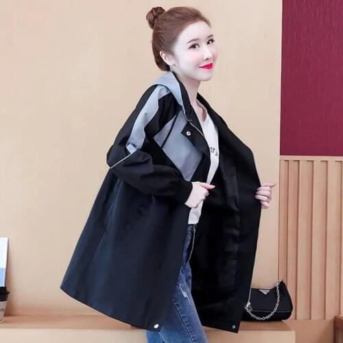 Spring Autumn Women Jacket Windbreaker Female Coat Mid Long Color Matching Loose All-Match Windbreaker Overwear Ladies TopsR1456