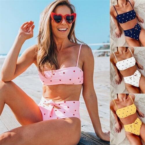 Meihuida 2019 Women Bikini Set High Waist Dot Casual and Loose Ultrathin Swimsuit Ladies Bathing Suit Swimwear Beachwear