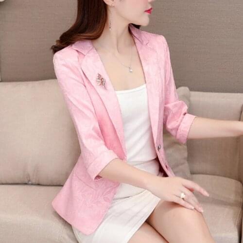 #5241 Pink Blue White Orange Korean Style Short Blazer Female Slim Thin Casual Office Blazer Coat Women Spring Suit Jacket